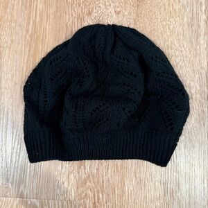 Black knit beanie with openwork pattern